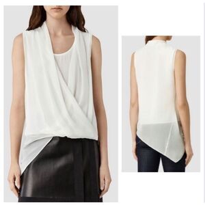 All Saints The Abi. Draped Silk Sleeveless Top Sz Small 2 White.